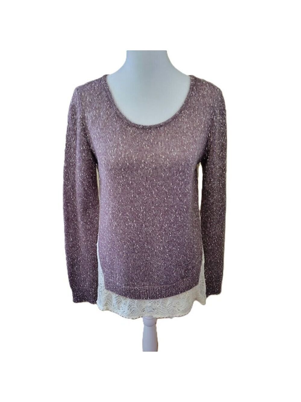 Hinge Lightweight Sweater Mauve Ivory Lace Back Long Sleeve Knit Women's Size XS